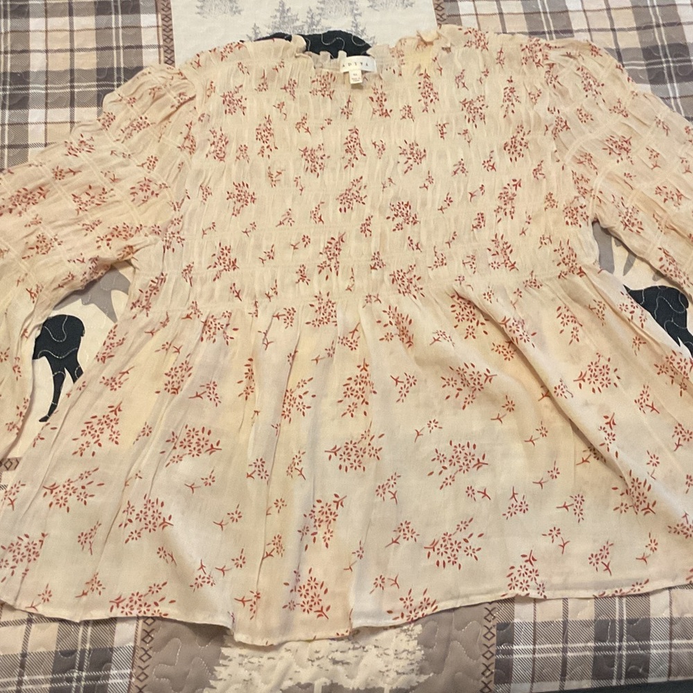 Adiva Cream and Red Floral Blouse